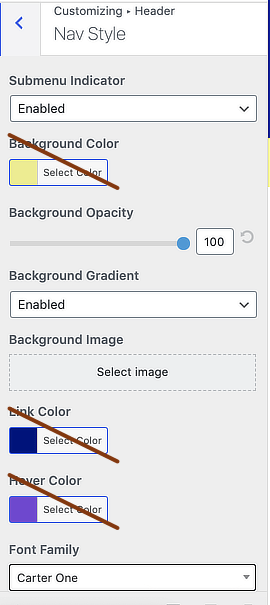 Nav Style color settings ignored in Type 1 header layouts